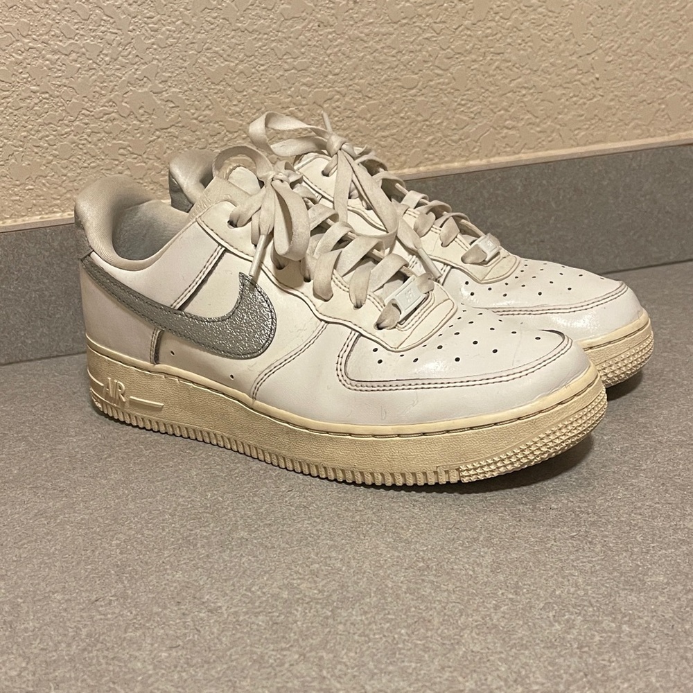 Nike White, Cream, and Silver Air Force Ones